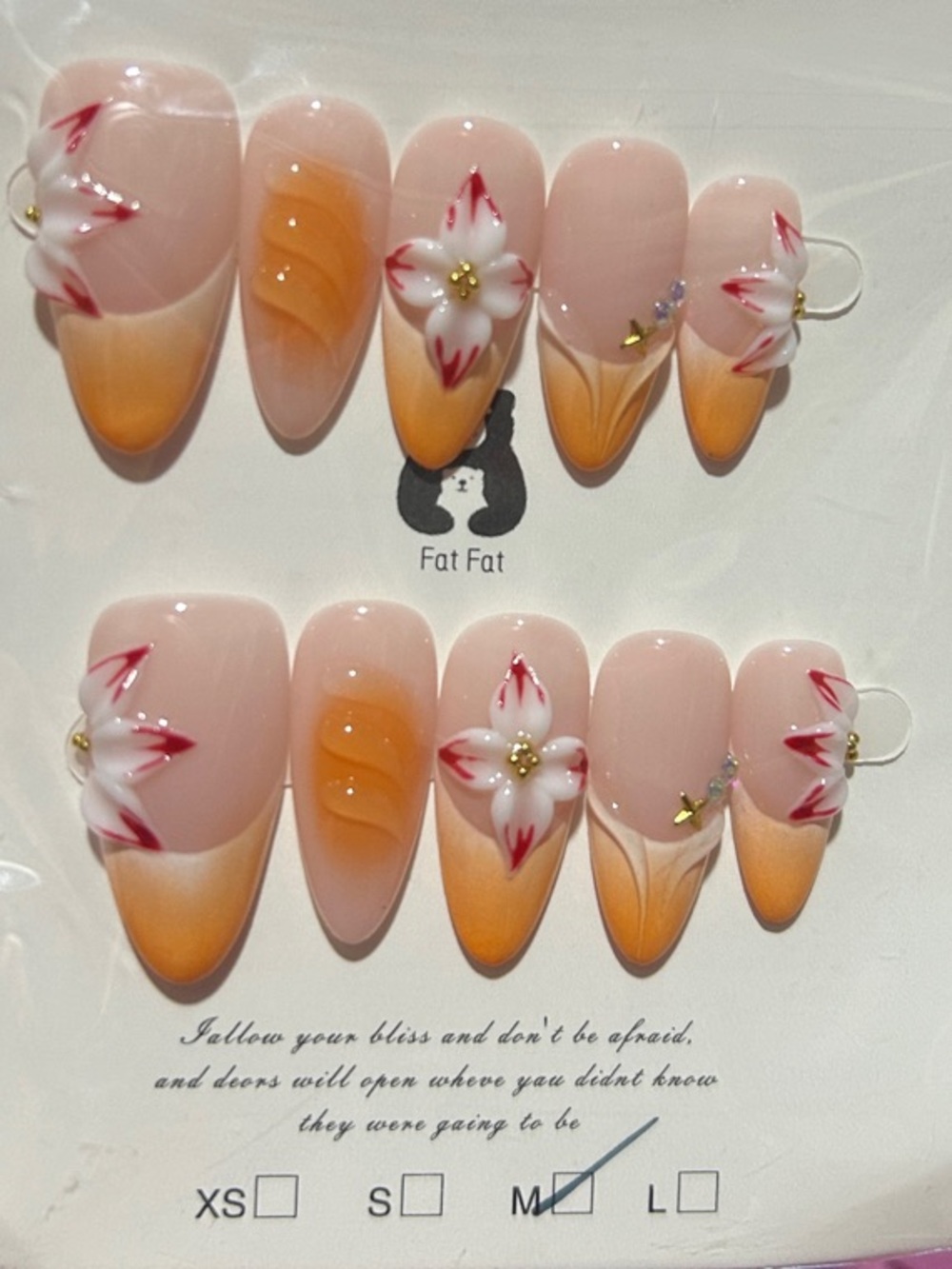 Floral Ombre Press-On Nails - Pink & Orange